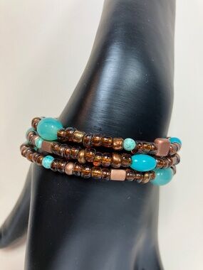 $9 Flexible Turquoise & Copper Beaded Wrap Bracelet - Women Jewelry